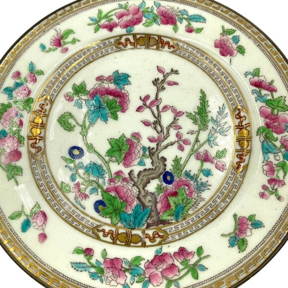 Royal Doulton Dinnerware Dresden Indian Tree Dessert Plate 7” Gold Pink S&G Gump - Picture 3 of 8